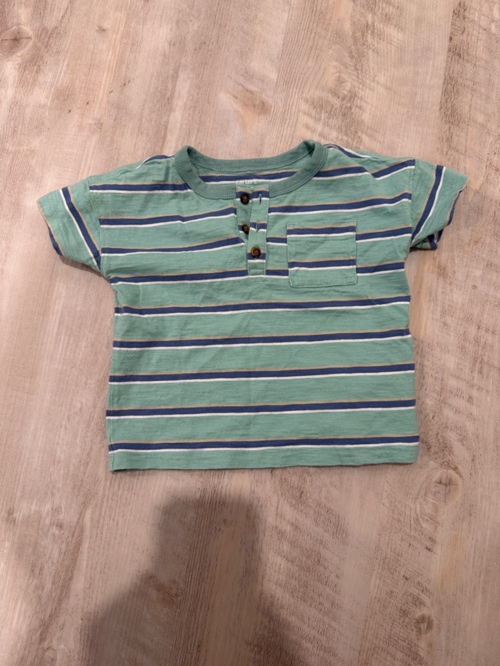 Carter's Mint Green & Navy Striped Henley Tee